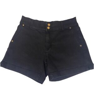 Women's Size 8 Nine West Jeans Black Mid Rise Shorts Denim Stretch Gold Buttons